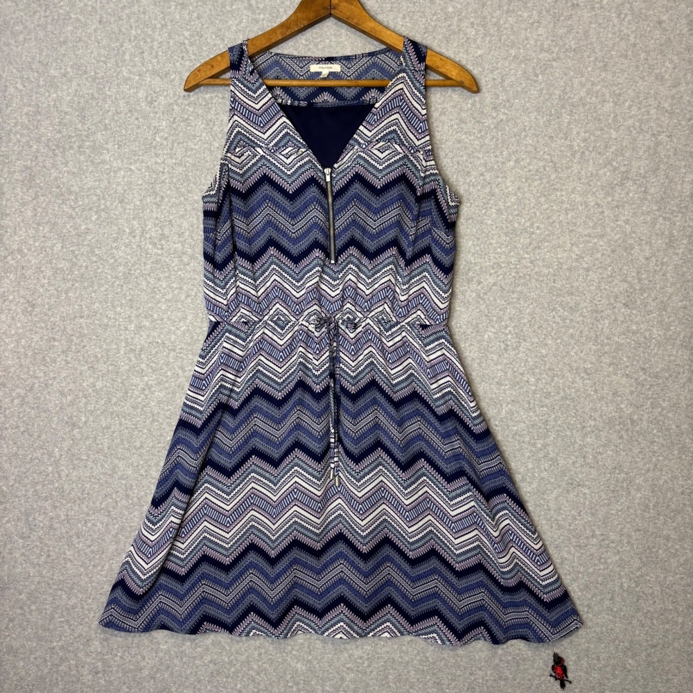 Maurice's Women's Medium Sleeveless Blouson Dress‎ Blue White Chevron Geometric